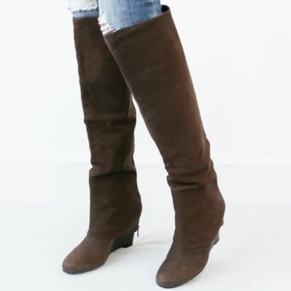 ASH Pearl Leather Over the Knee Wedge Boot Sz 38.5 fits us size 7-8. Runs small - Picture 1 of 12